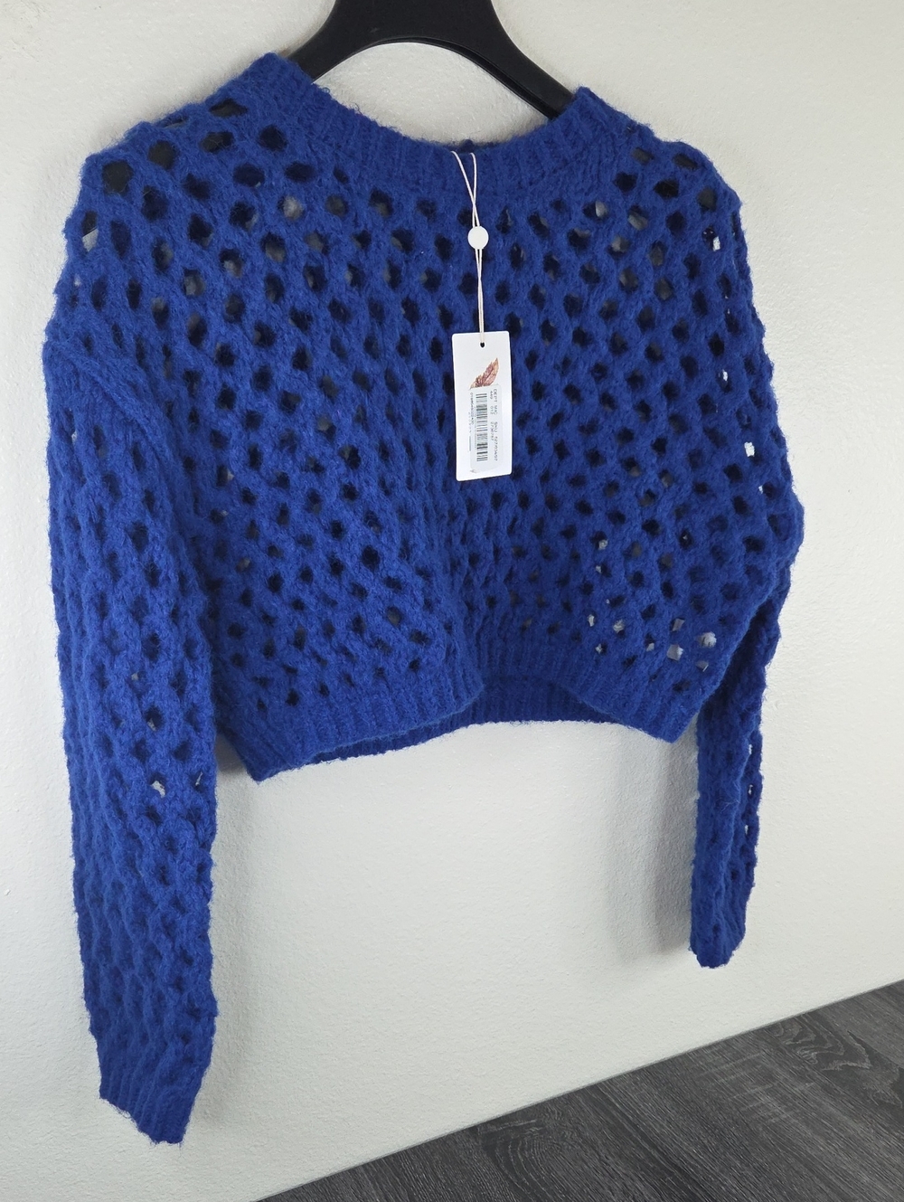 C&V GIRLS LARGE 14TO16 Open Knit Cropped Royal Blue Sweater NWT $39